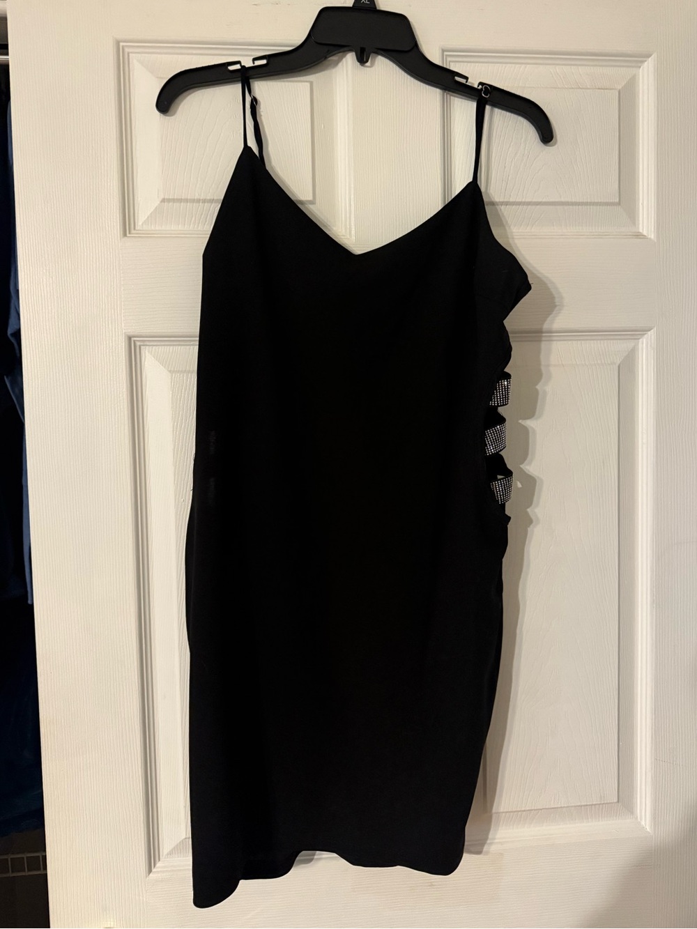 Black Mini Slip Dress with Crystal Side Cutouts